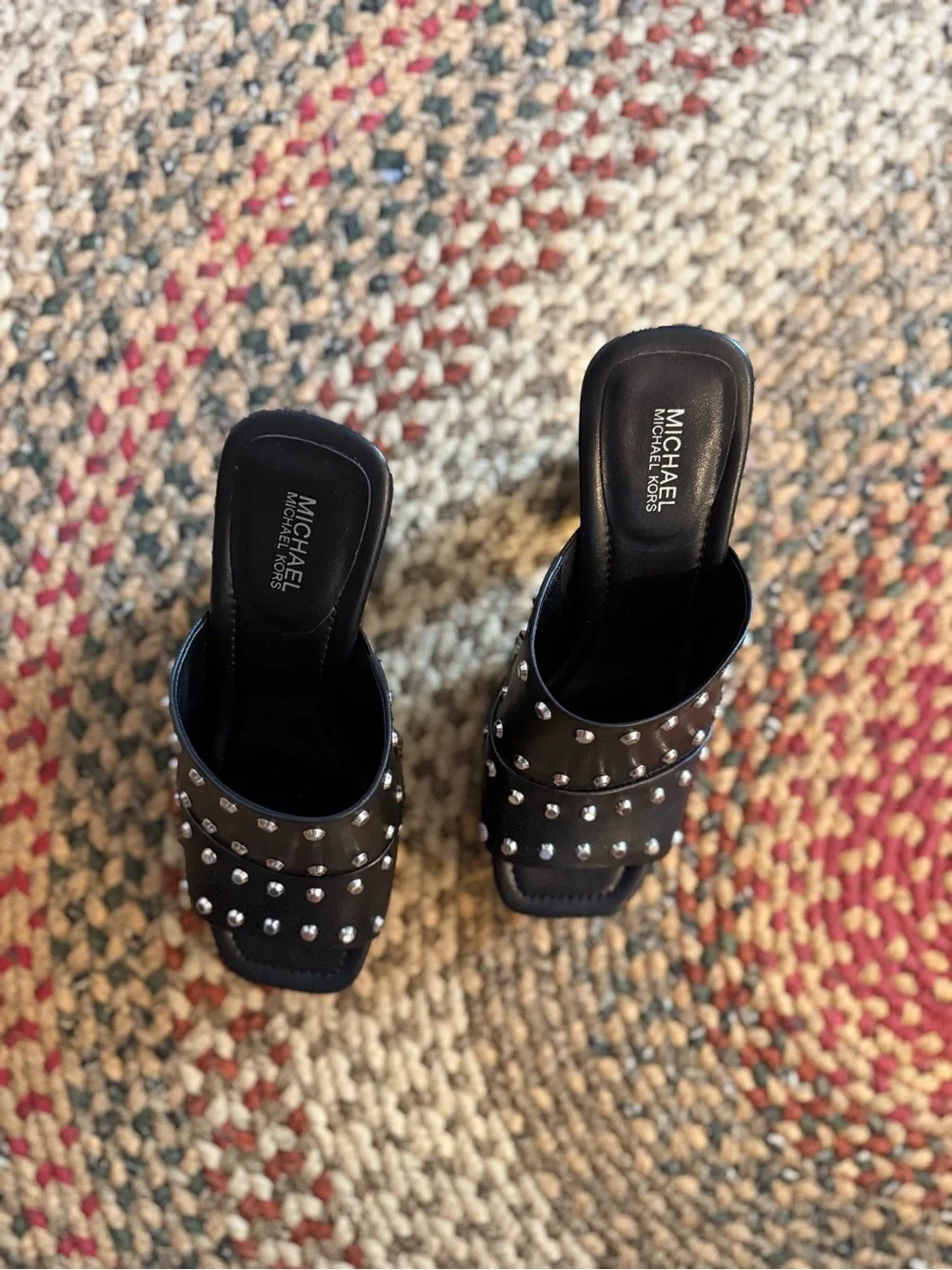 Michael Kors Black Studded Platform Mule Heels - Women